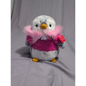 Aurora PomPom Penguin Plush 12" Pink Feather Sweater Jewel Stuffed Animal